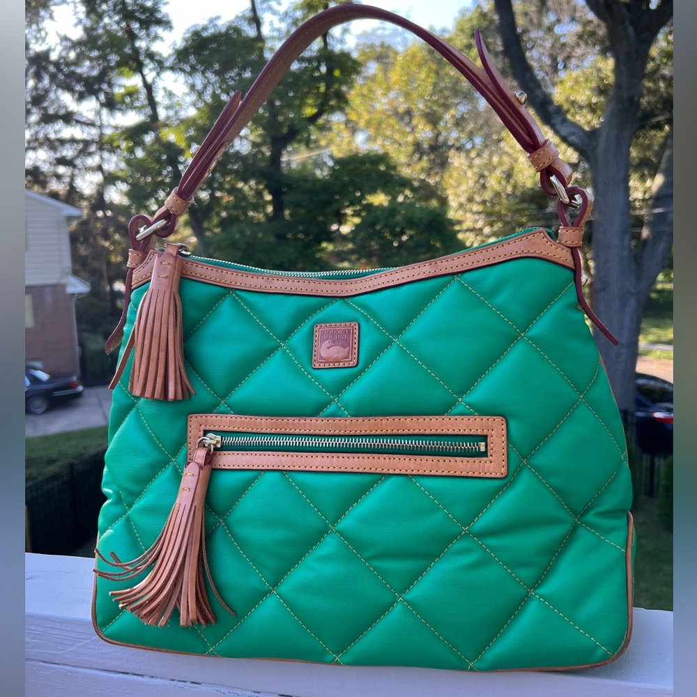 Dooney & Bourke Green Quilted Handbag Leather Trim